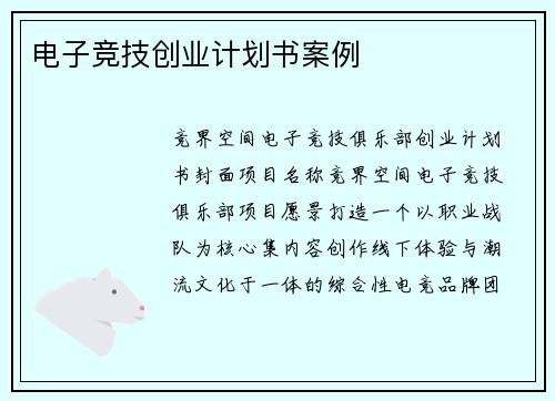电子竞技创业计划书案例